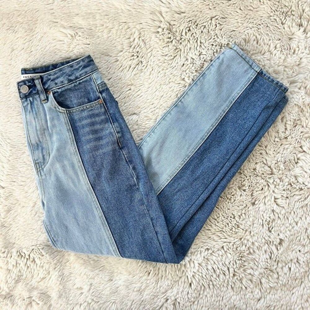 PacSun 90s Eco Two-Tone High Rise Colorblock Patch Boyfriend Jeans Women's 24 - Picture 13 of 15
